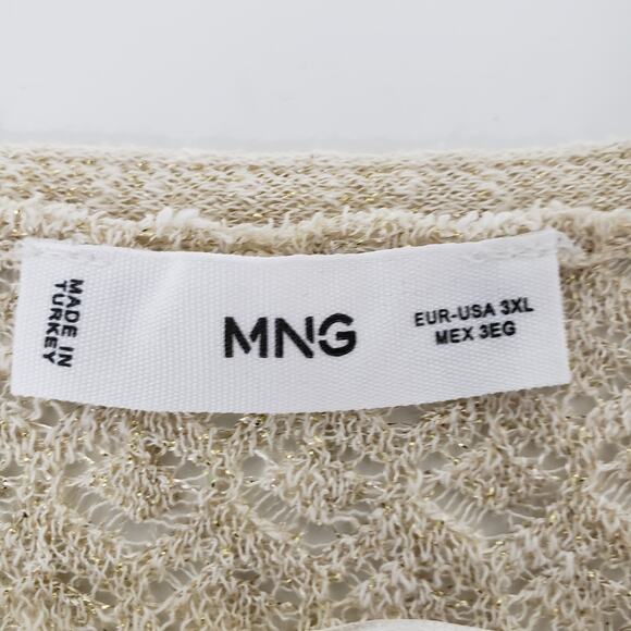 MANGO MNG Lurex Knitted Cardigan Sweater Women Plus 3XL Cream Gold Tie front - Picture 12 of 14